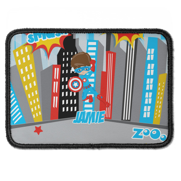 Custom Superhero in the City Iron On Rectangle Patch w/ Name or Text