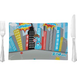 Superhero in the City Glass Rectangular Lunch / Dinner Plate (Personalized)