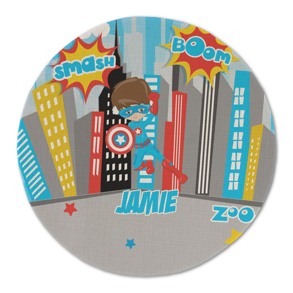 Custom Superhero in the City Round Linen Placemat (Personalized)