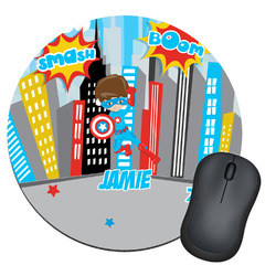 Superhero in the City Round Mouse Pad (Personalized)