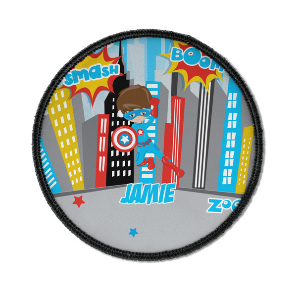 Custom Superhero in the City Iron On Round Patch w/ Name or Text