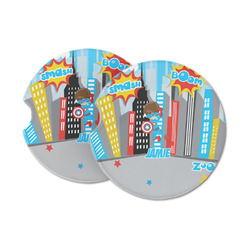 Superhero in the City Sandstone Car Coasters - Set of 2 (Personalized)