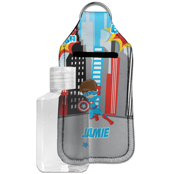 Custom Superhero in the City Hand Sanitizer & Keychain Holder - Large (Personalized)