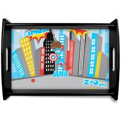 Superhero in the City Black Wooden Tray - Small (Personalized)