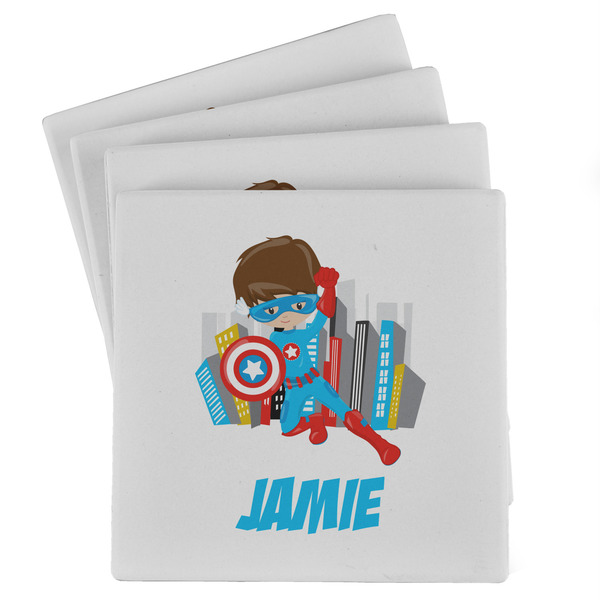 Custom Superhero in the City Absorbent Stone Coasters - Set of 4 (Personalized)