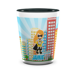 Superhero in the City Ceramic Shot Glass - 1.5 oz - Two Tone - Single (Personalized)