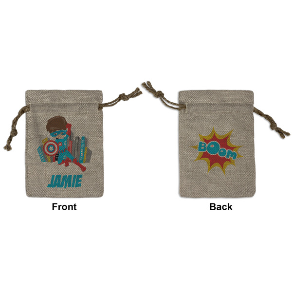 Custom Superhero in the City Small Burlap Gift Bag - Front & Back (Personalized)