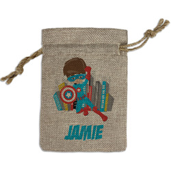 Superhero in the City Small Burlap Gift Bag - Front (Personalized)