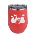 Superhero in the City Stemless Stainless Steel Wine Tumbler - Coral - Double Sided