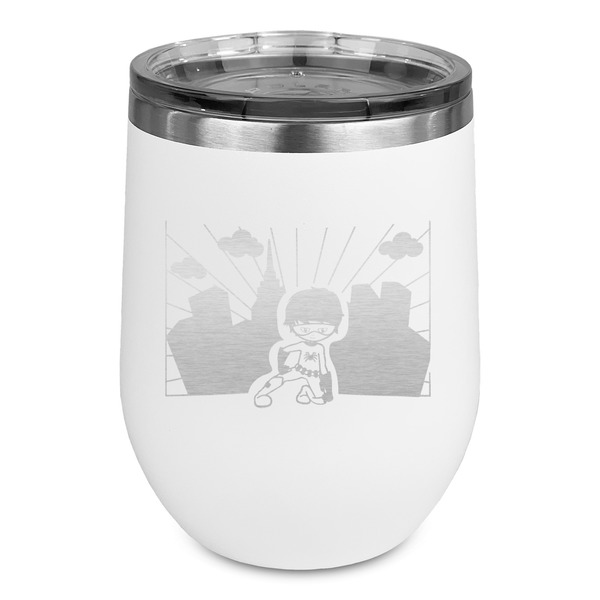 Custom Superhero in the City Stemless Stainless Steel Wine Tumbler - White - Double Sided