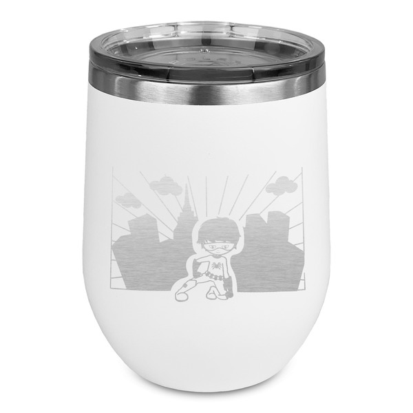 Custom Superhero in the City Stemless Stainless Steel Wine Tumbler - White - Single Sided