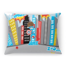 Superhero in the City Rectangular Throw Pillow Case - 12"x18" (Personalized)