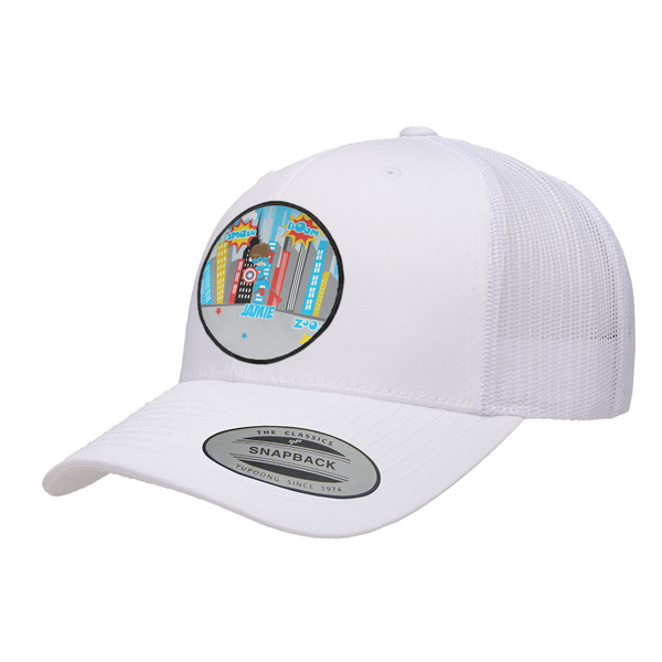 Custom Superhero in the City Trucker Hat - White (Personalized)