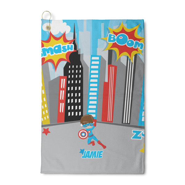 Custom Superhero in the City Waffle Weave Golf Towel (Personalized)