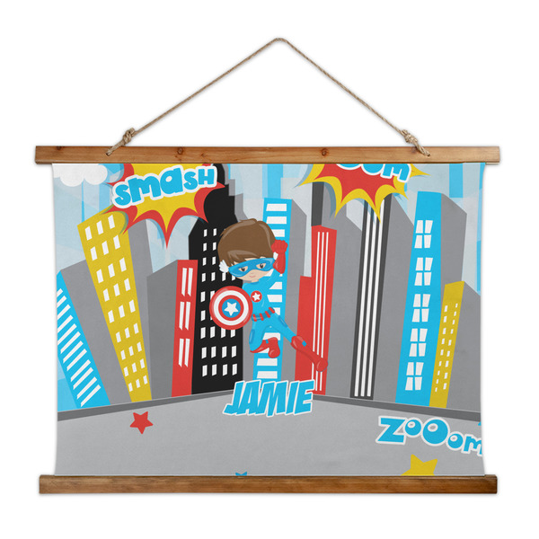 Custom Superhero in the City Wall Hanging Tapestry - Wide (Personalized)