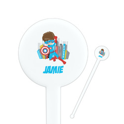 Superhero in the City 7" Round Plastic Stir Sticks - White - Single Sided (Personalized)