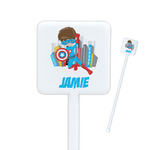 Superhero in the City Square Plastic Stir Sticks - Double Sided (Personalized)