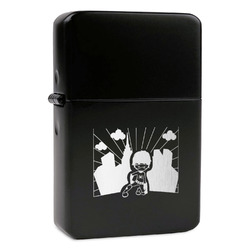 Superhero in the City Windproof Lighter - Black - Double Sided & Lid Engraved