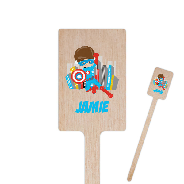 Custom Superhero in the City 6.25" Rectangle Wooden Stir Sticks - Double Sided (Personalized)