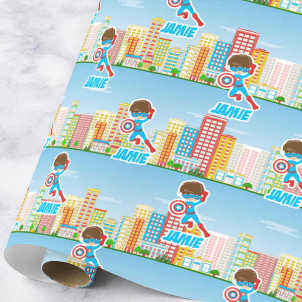 Custom Superhero in the City Wrapping Paper Roll - Large (Personalized)