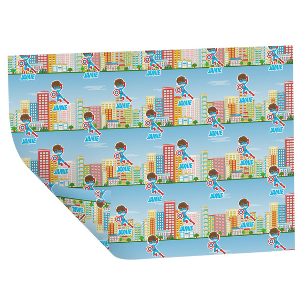 Custom Superhero in the City Wrapping Paper Sheets - Double-Sided - 20" x 28" (Personalized)