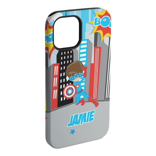 Custom Superhero in the City iPhone Case - Rubber Lined - iPhone 15 Plus (Personalized)