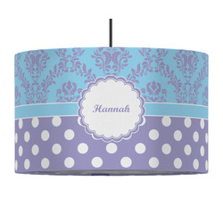 Purple Damask & Dots 12" Drum Pendant Lamp - Fabric (Personalized)