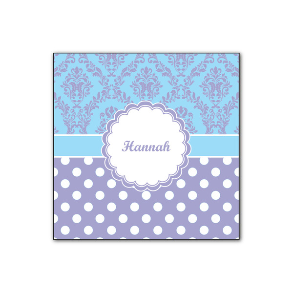 Custom Purple Damask & Dots Wood Print - 12x12 (Personalized)