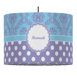 Purple Damask & Dots 16" Drum Pendant Lamp - Fabric (Personalized)