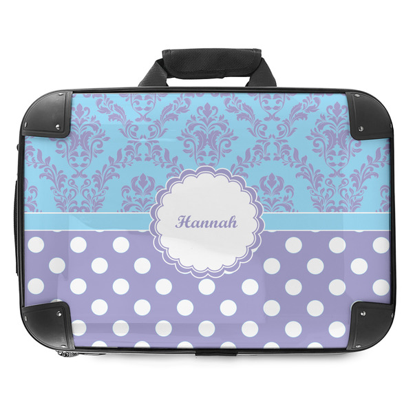 Custom Purple Damask & Dots Hard Shell Briefcase - 18" (Personalized)