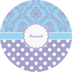 Purple Damask & Dots Multipurpose Round Labels - Custom Sized (Personalized)