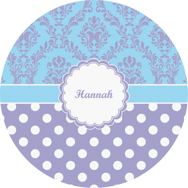 Custom Purple Damask & Dots Multipurpose Round Labels - 5" (Personalized)