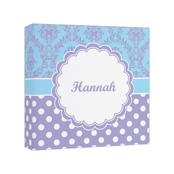 Custom Purple Damask & Dots Canvas Print - 8x8 (Personalized)