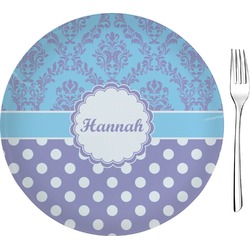 Purple Damask & Dots 8" Glass Appetizer / Dessert Plates - Single or Set (Personalized)