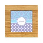 Purple Damask & Dots Bamboo Trivet with Ceramic Tile Insert (Personalized)