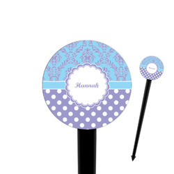 Purple Damask & Dots 4" Round Plastic Food Picks - Black - Single Sided (Personalized)