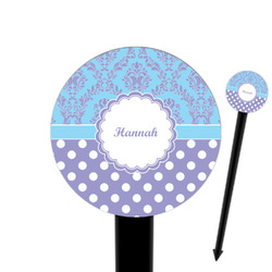 Purple Damask & Dots 6" Round Plastic Food Picks - Black - Double Sided (Personalized)