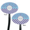 Purple Damask & Dots Black Plastic 7" Stir Stick - Double Sided - Oval - Front & Back