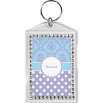 Purple Damask & Dots Bling Keychain (Personalized)