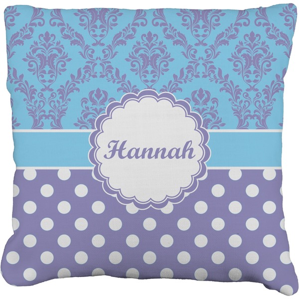 Custom Purple Damask & Dots Faux-Linen Throw Pillow (Personalized)