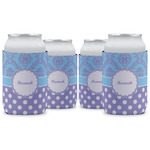 Purple Damask & Dots Can Cooler (12 oz) - Set of 4 w/ Name or Text