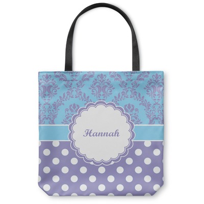 Custom Purple Damask & Dots Canvas Tote Bag (Personalized) | YouCustomizeIt