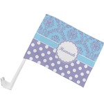 Purple Damask & Dots Car Flag - Small w/ Name or Text