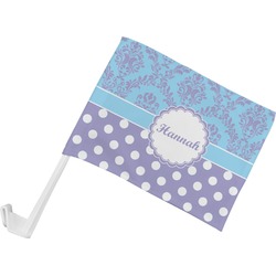 Purple Damask & Dots Car Flag - Small w/ Name or Text