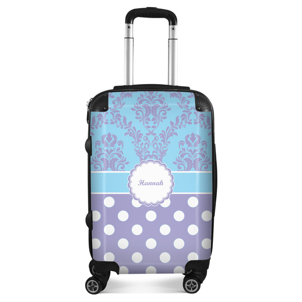 Custom Purple Damask & Dots Suitcase - 20" Carry On (Personalized)