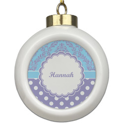 Purple Damask & Dots Ceramic Ball Ornament (Personalized)