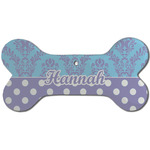 Purple Damask & Dots Ceramic Dog Ornament - Front w/ Name or Text