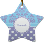 Purple Damask & Dots Star Ceramic Ornament w/ Name or Text