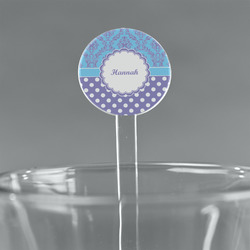 Purple Damask & Dots 7" Round Plastic Stir Sticks - Clear (Personalized)