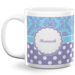 Purple Damask & Dots 20 Oz Coffee Mug - White (Personalized)